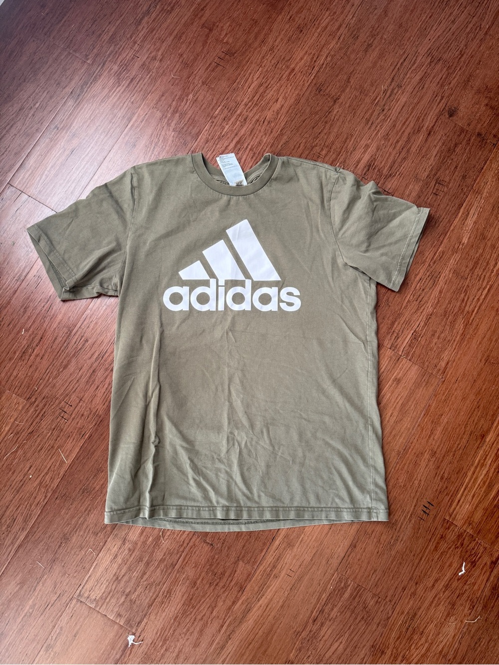 adidas Olive Green Short Sleeve Logo Tee with White Print